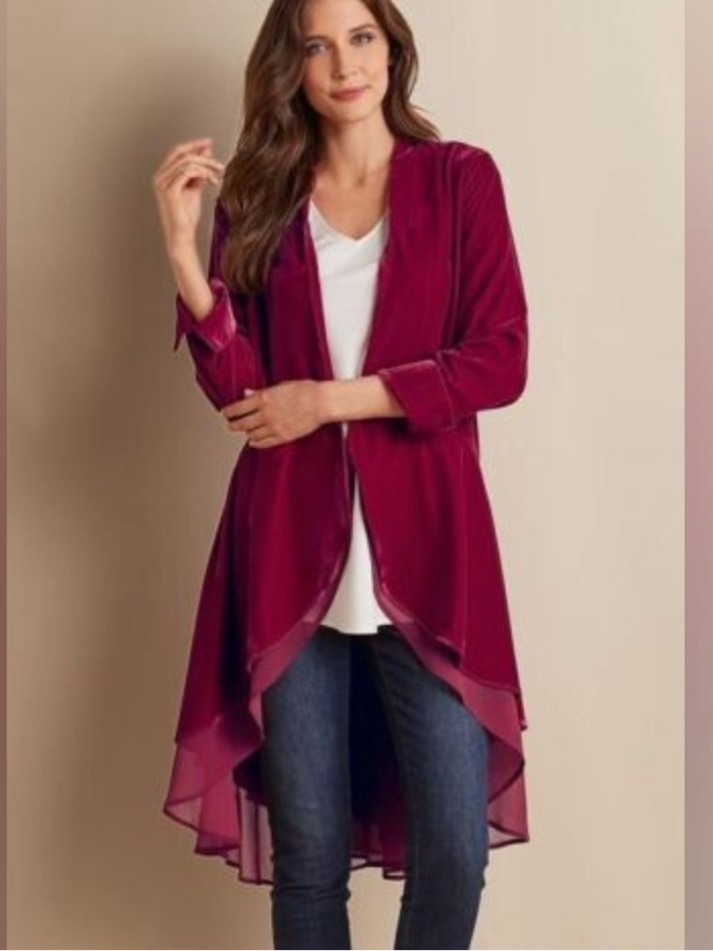 Soft Surroundings Yorkshire Duster Cardi Jacket in Burgundy Velvet Sz M
